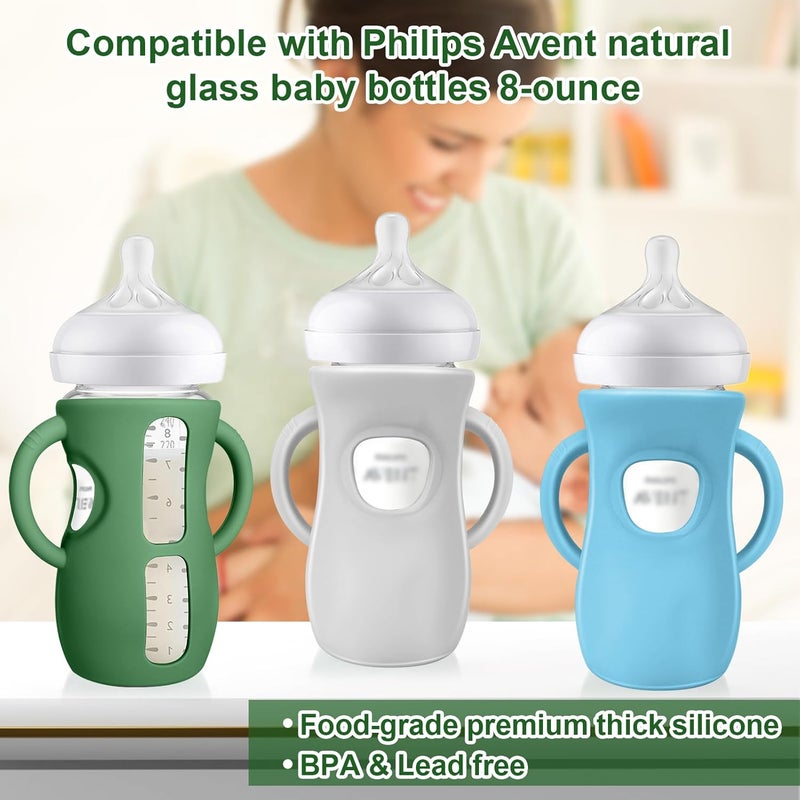 Juome Silicone Sleeves with Handles for Avent Natural Glass Baby Bottle - 3 Pack Anti Breakage Holder for Phillips Avent Baby Bottles, Compatible with Philips Avent Anti Colic Baby Bottles 8 oz - Image 5